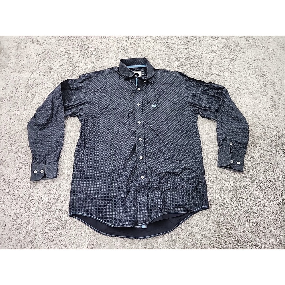 Rough Stock Panhandle Slim Button Up Shirt Mens M Black Geometric Micro Western